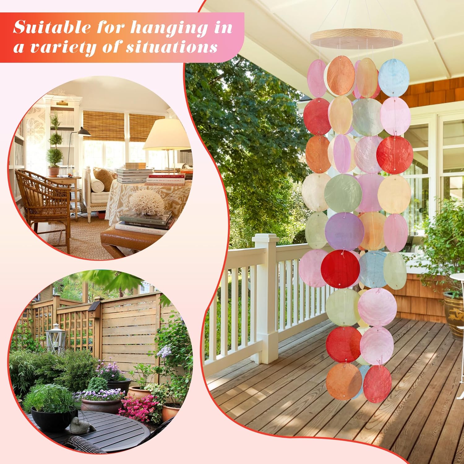 Wind Chimes for Outside - Handcrafted Light Colorful Capiz Shells Windchime Coastal Style Decor for Indoor/Outdoors, Garden Decor, Great Gift for Women, Wind Chimes Lovers and More - Image 5