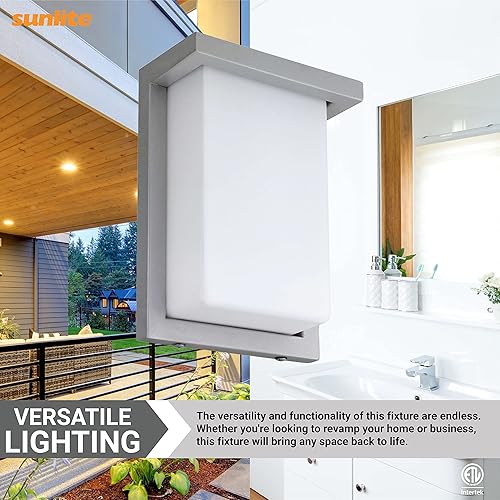 Miniatura 4 de Sunlite 81481 - Lámpara de pared LED moderna de 14 pulgadas, accesorio para exteriores, ajustable 3 CCT 3000K-5000K, 20 vatios, 1100 lúmenes,
