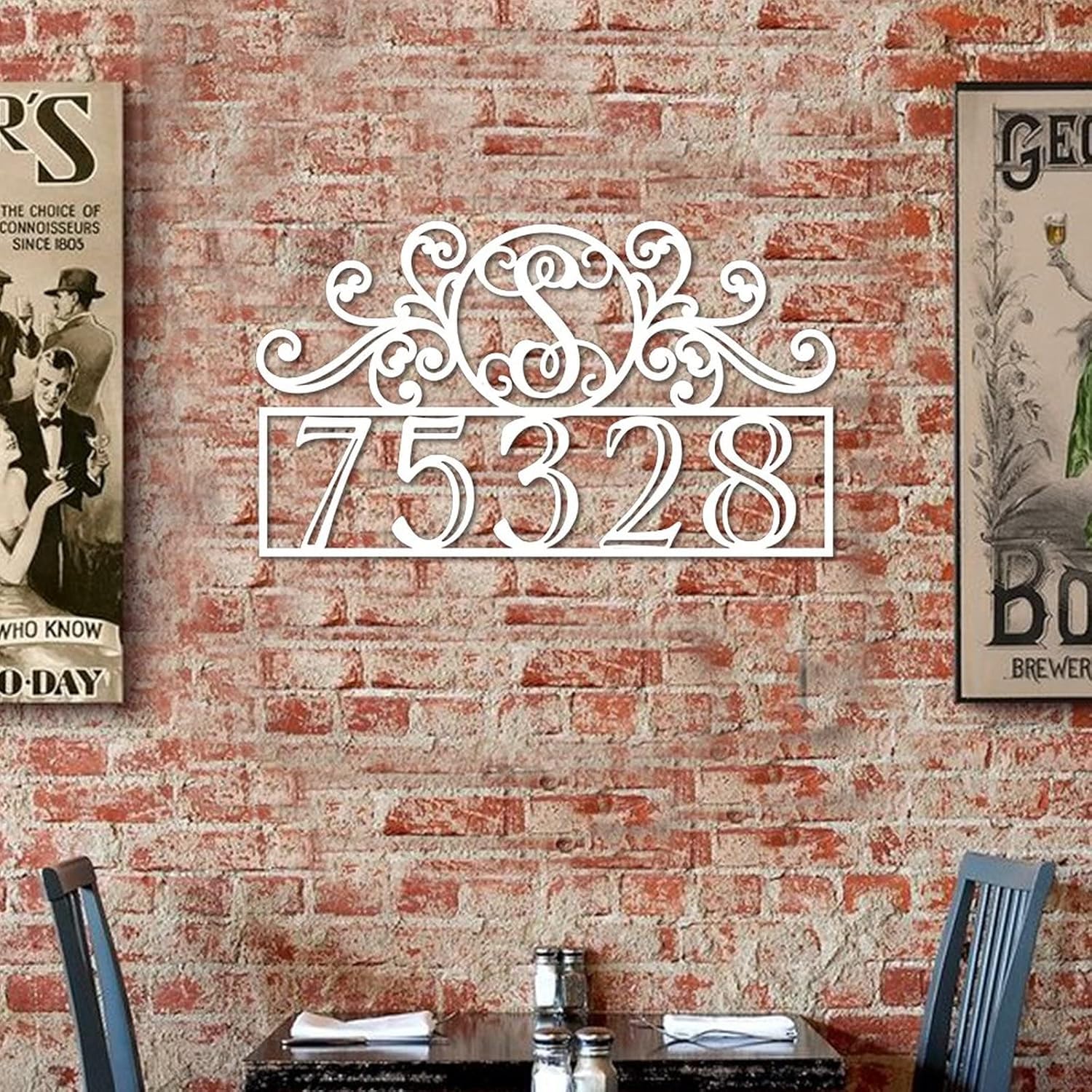 Metal Signs Monogrammed Address Sign Custom Metal Name Sign Door Hanger Metal Cutout with Monogram and Address Door Metal Hanger Wall Art Anniversary 24in