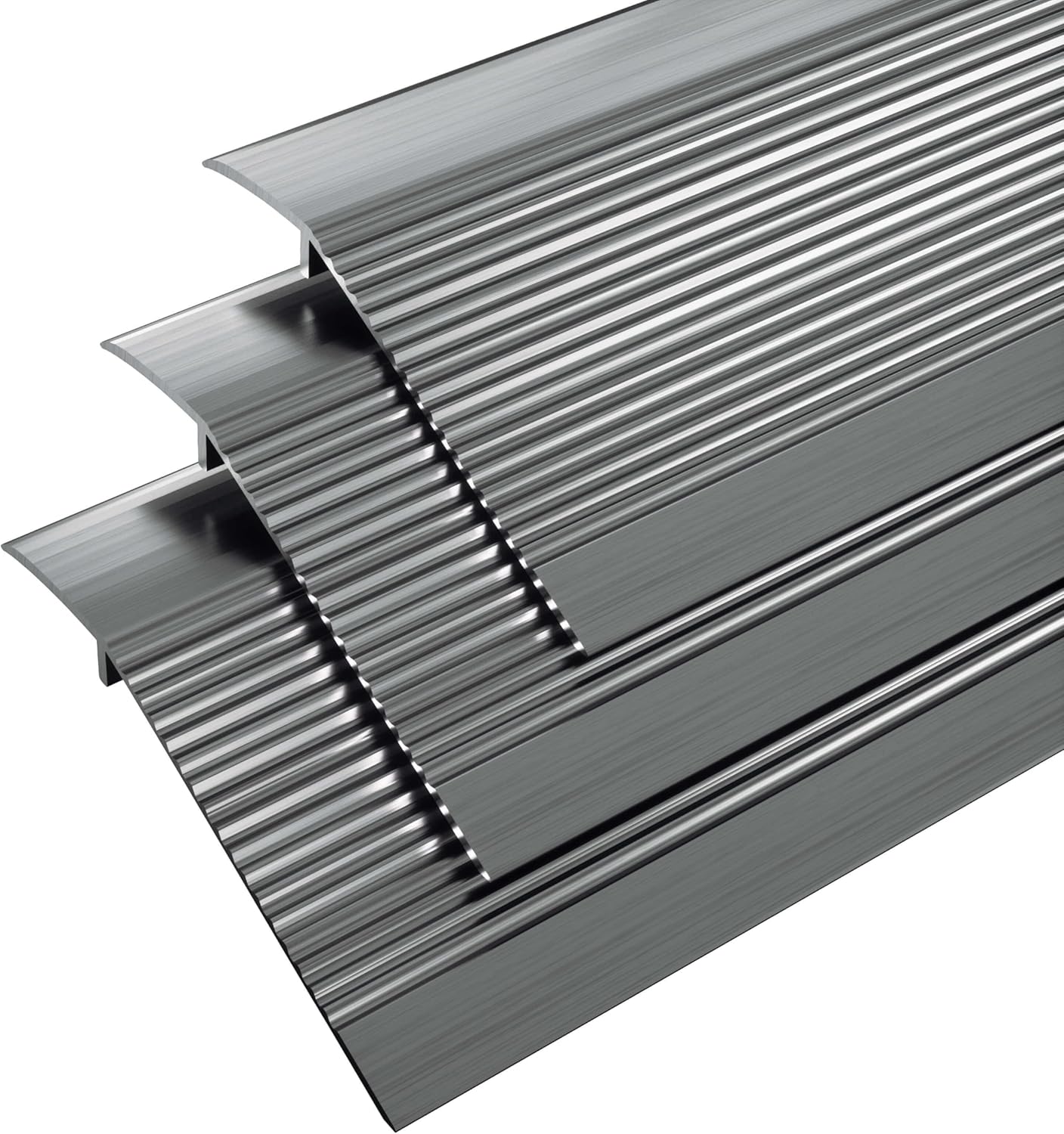 Metal Floor Transition Strip, Aluminum Threshold for Doorways, for Gap from 0.4?to 1.6?, for Doorways Tile Wood Vinyl Laminates, Size 36in x 4in x 1.32 in (Grey, 3pack) 3pcs Gray