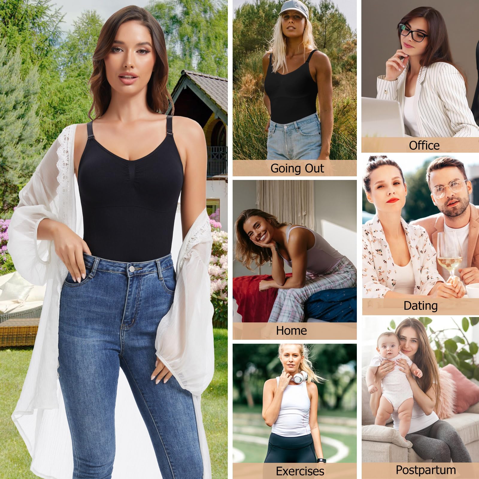 Joyshaper Damen BH Unterhemden Shapewear Bauchweg Unterhemd Figurformende Trägertop Gepolstert Kompression Tank Top Nahtlos Body Shaper