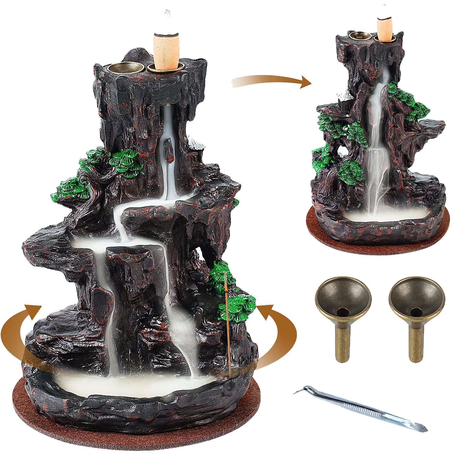 ZONSUSE Mountain Waterfall Backflow Incense Burner,Landscape Backflow Incense Holders,Mountain Smoke Waterfall Incense Burner,Funny Aromatherapy Relaxation Gifts Home Office Decoration (Hill)