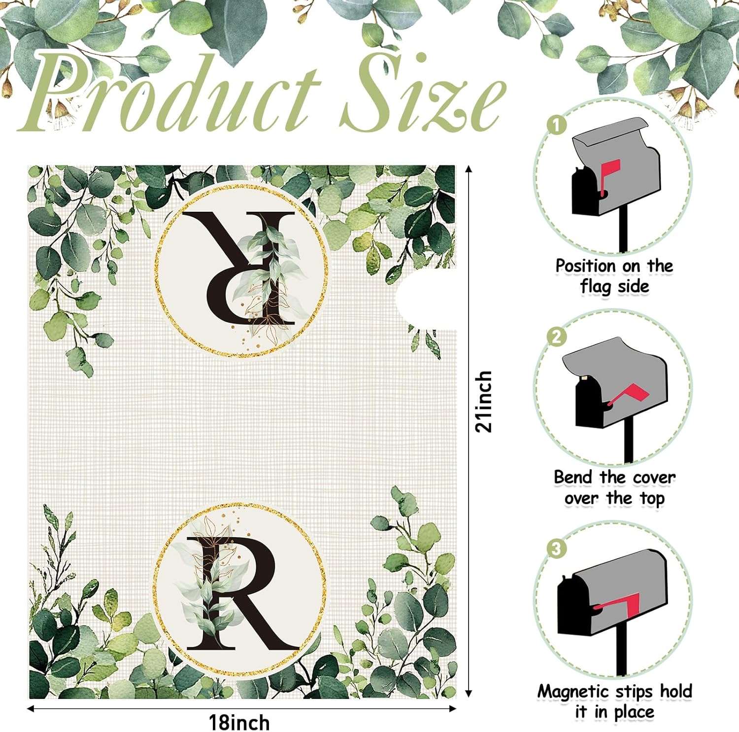 Tiamon Monogrammed R Mailbox Covers Magnetic Eucalyptus Welcome Letter Box Wrap Standard Size 21x18 Inch Spring Summer Leaves Mailbox Decor Eucalyptus Letter Numbers Decoration for Outdoor Garden Yard