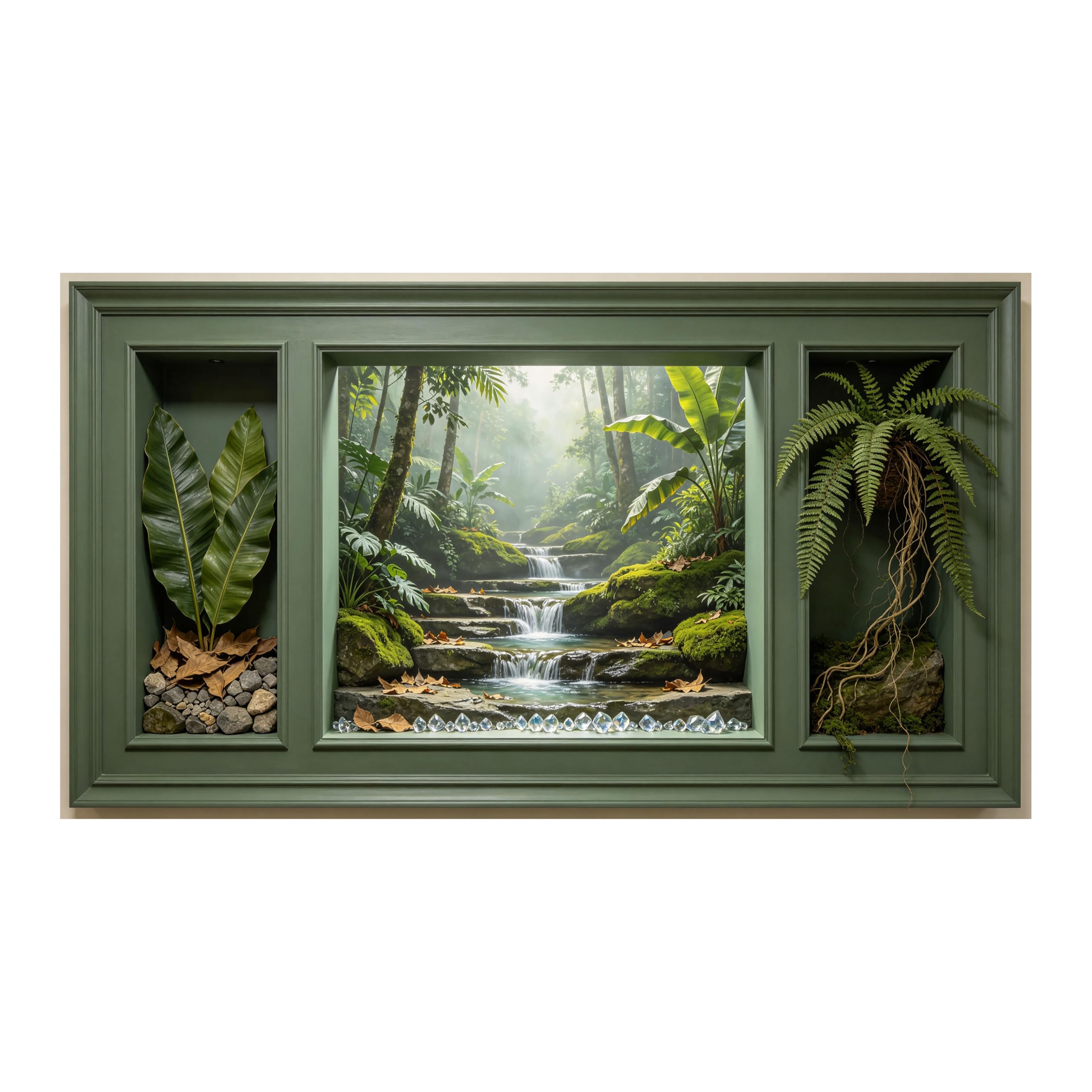 Yzpallescene Art260711198 3D Framed Wall Art Tropical Jungle Waterfall Botanical Large Size Selfadhesive Removable Wall Decor Prints Artwork For Living Room Bedroom Office