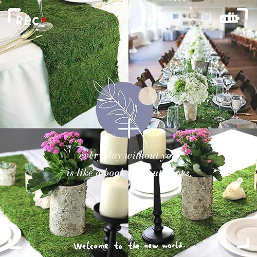 Miniatura 5 de Byher Camino de mesa de musgo seco para decoración de fiestas y jardín, verde oscuro (12 x 36 pulgadas)