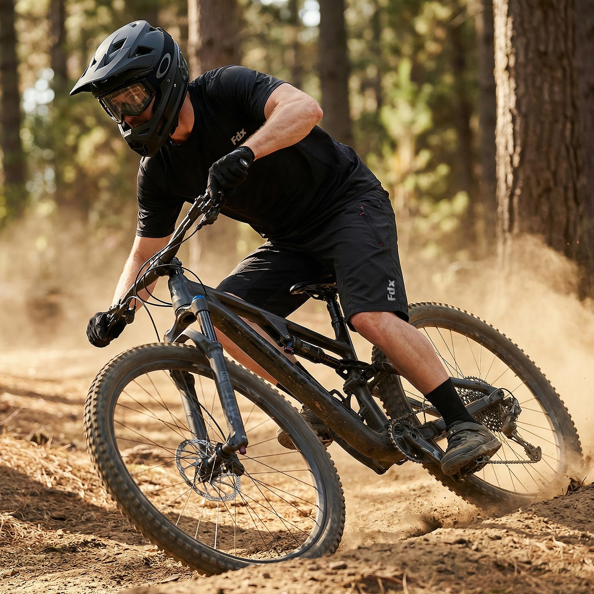 FDX Pantaloncini da mountain bike da uomo, leggeri, con fodera interna imbottita rimovibile, traspiranti, ad asciugatura rapida, con tasche cargo, per allenamento sportivo