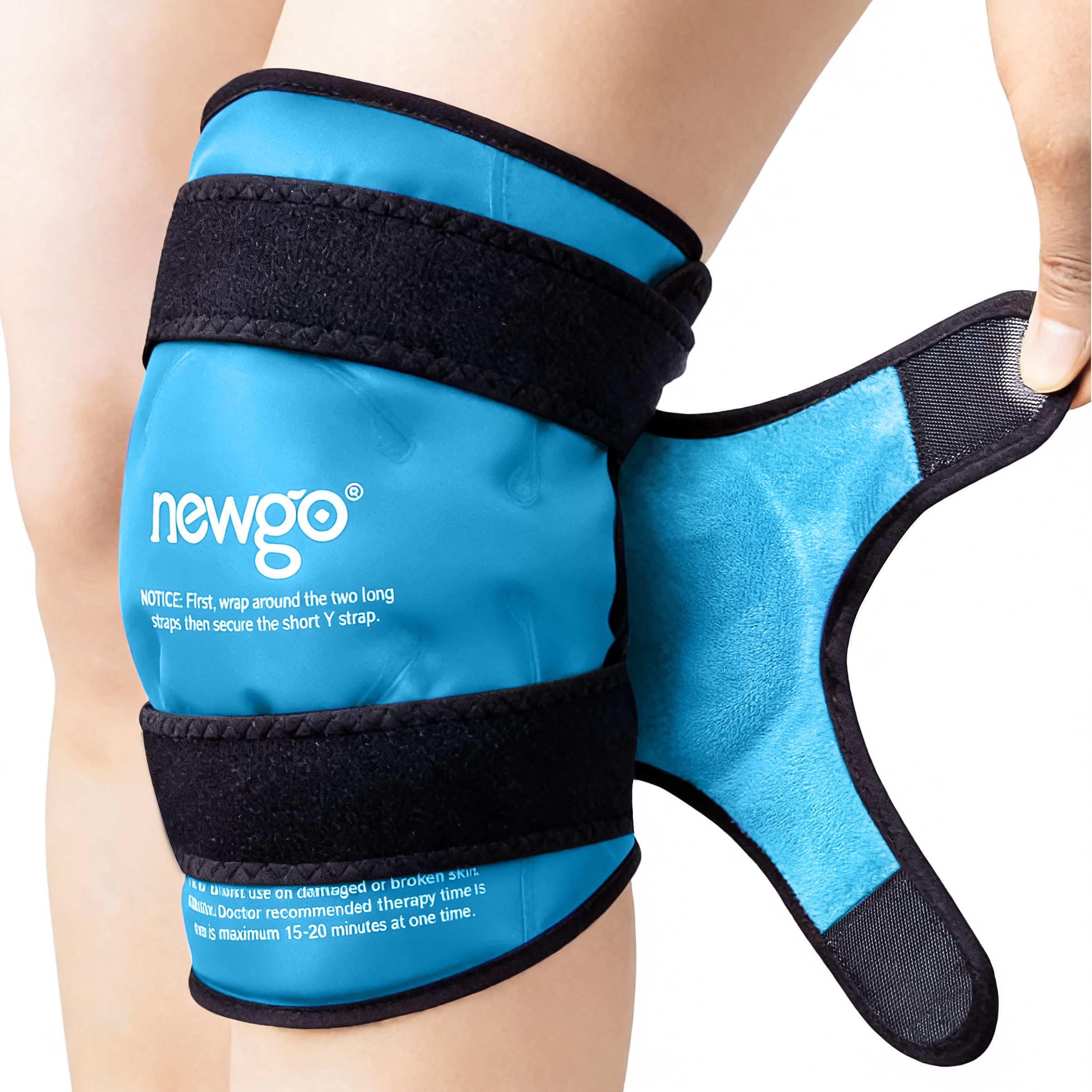 NEWGO Ice Pack for Knee Injuries Reusable, Knee Ice Pack Wrap Around Entire Knees for Replacement Surgery Recovery, Gel Cold Pack Wrap for Meniscus Tear, ACL, Swelling Pain Relief - Light Blue