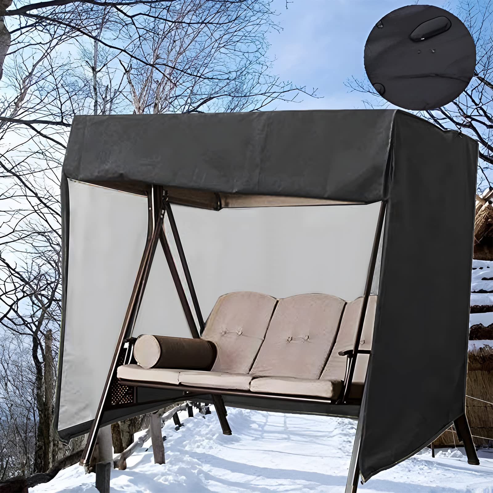 Telo impermeabile per dondolo da giardino a 3 posti, in tessuto di bue, 220 x 125 x 170 cm, colore nero, resistente alle intemperie