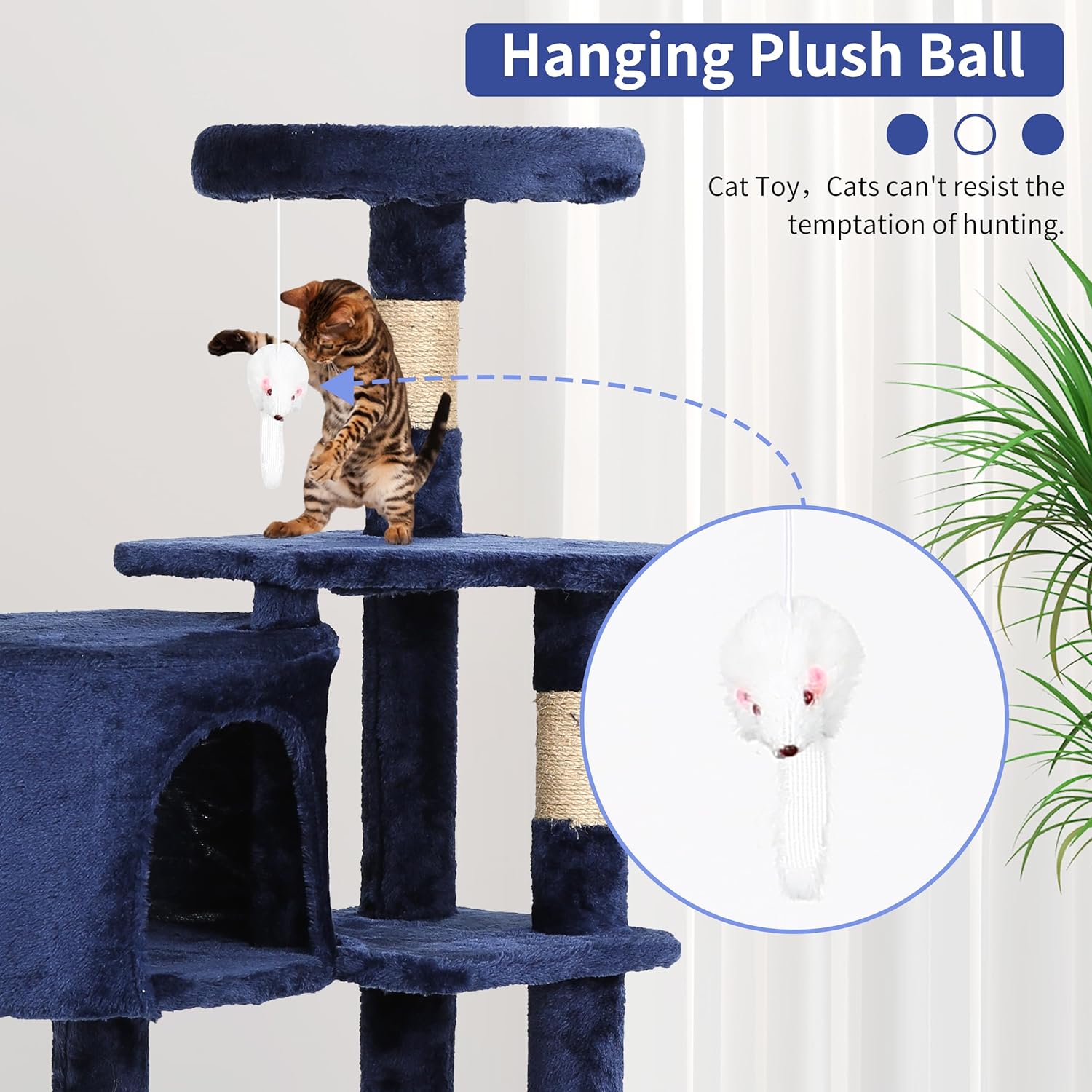 review BLKMTY Cat Tree 36 in Tall Cat Tower Small Cats Condo Furniture with Scratch Post for Kittens Playhouse Cat Tree for Indoor Cats Multi-Level Cat Tree with 1 Condos Spacious Cat Cave, Navy Blue