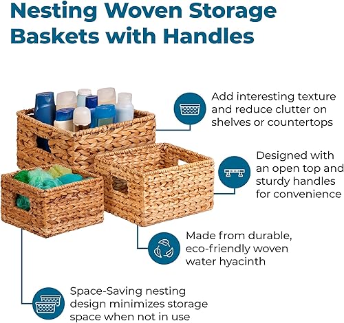 Vista 5 de Honey-Can-Do - Canasta cuadrada de jacinto de agua, grande, color natural, STO-02884