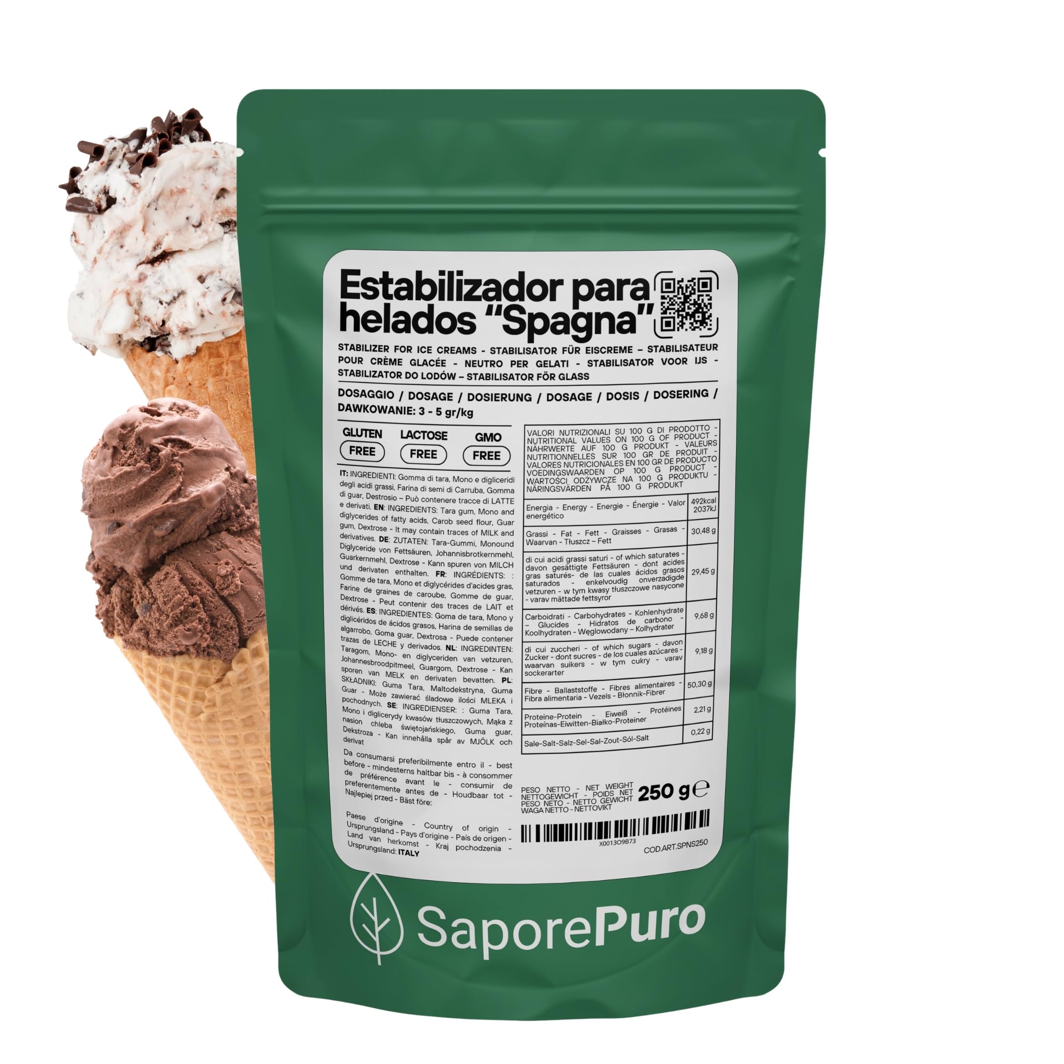 Saporepuro NEUTRO ESTABILIZANTE para helados y sorbetes (S) con emulsionante - 250 GR