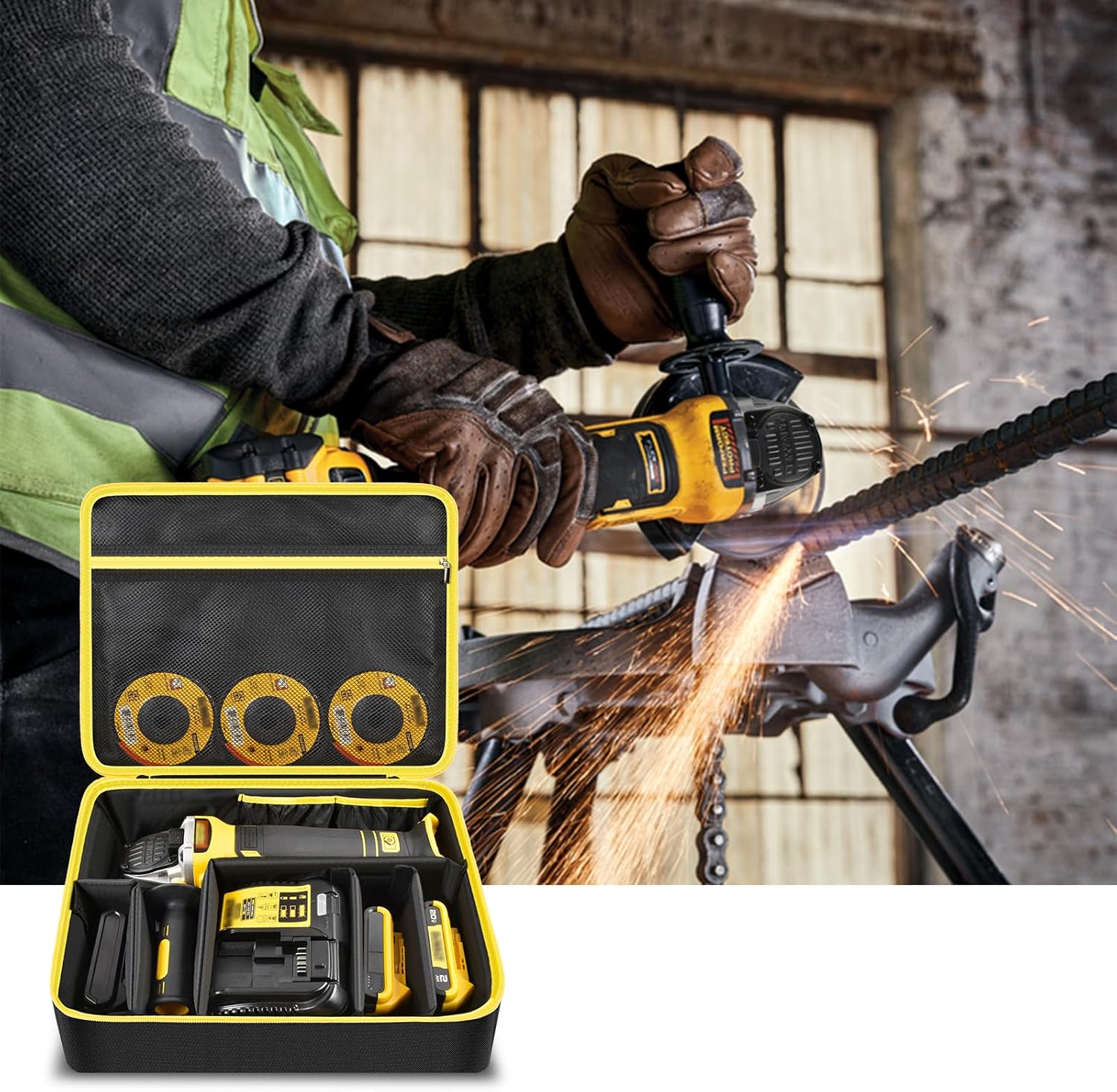 Bag Compatible with DEWALT 20V MAX* Angle Grinder Tool (DCG413B), Also Fit for FLEXVOLT ADVANTAGE Brushless Cordless (DCG416B), Storage Hold Battery Pack, Charger, Glass Cutting Disc (Box Only)