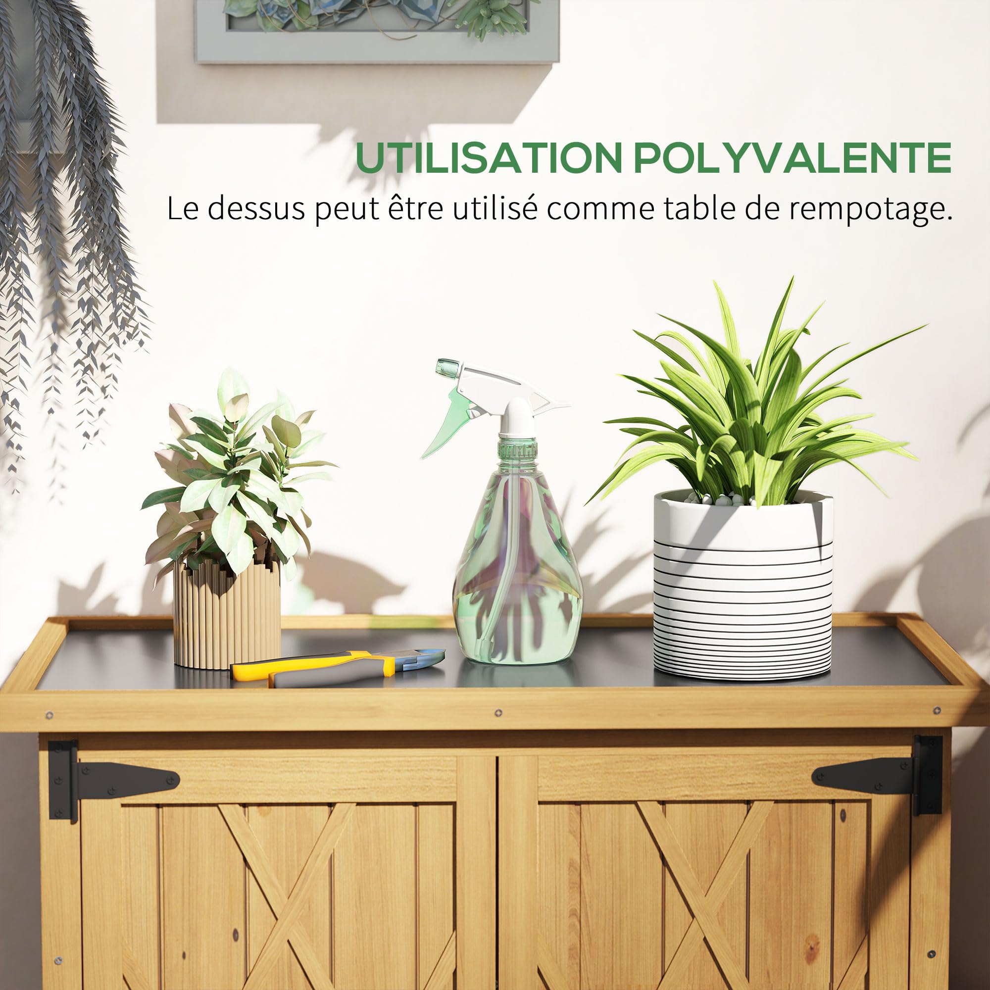 Outsunny Abri de Jardin Armoire de Jardin 75L x 40l x 90H cm 3 étagères 2 Portes Toit en Asphalte imperméable Bois de Sapin Jaune