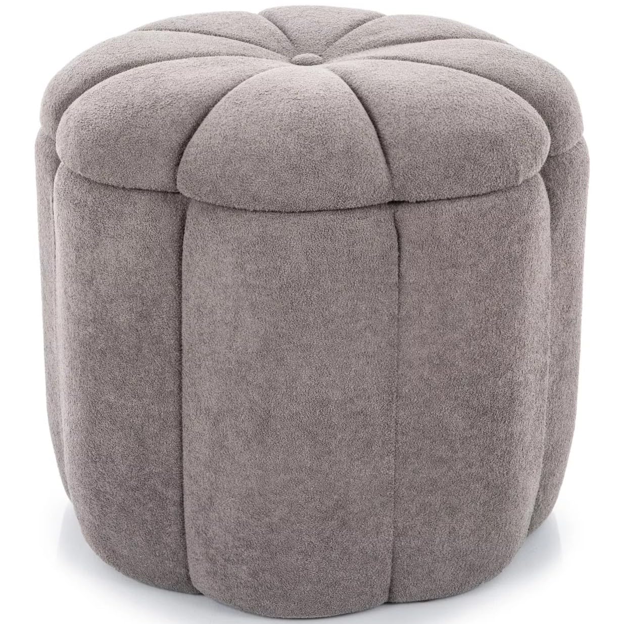 Tup, aksamitny taboret z miejscem do przechowywania, okrągły, Ø 45 cm, taboret do siedzenia do 120 kg, nowoczesny taboret tapicerowany, powierzchnia aksamitna, do salonu, sypialni, szary