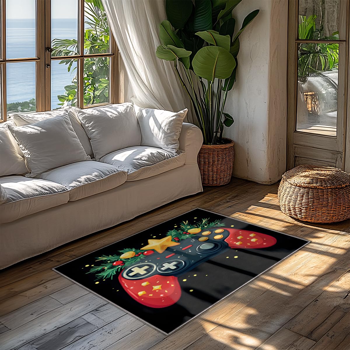 Tapis motif manette de jeu lavable en machine pour éliminer les taches du salon
