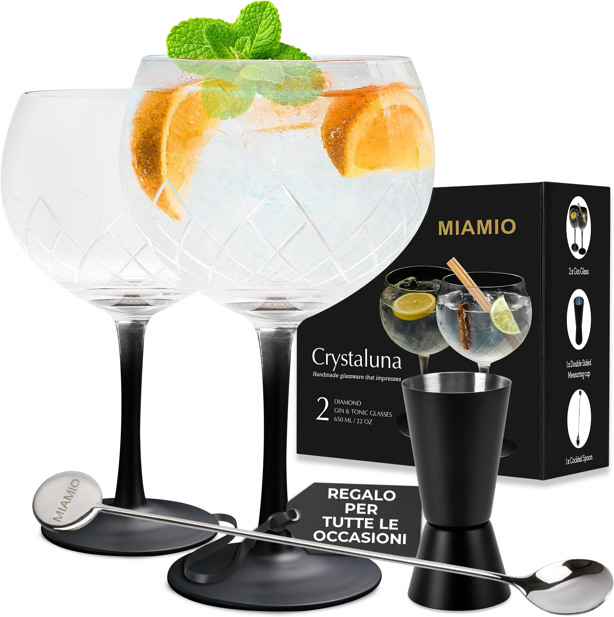 Set 2 Bicchieri Gin Tonic VEMACITY - Design Rigato Con Bordi Dorati, Include Cannucce, Cucchiaino E Misurino - Foto 4