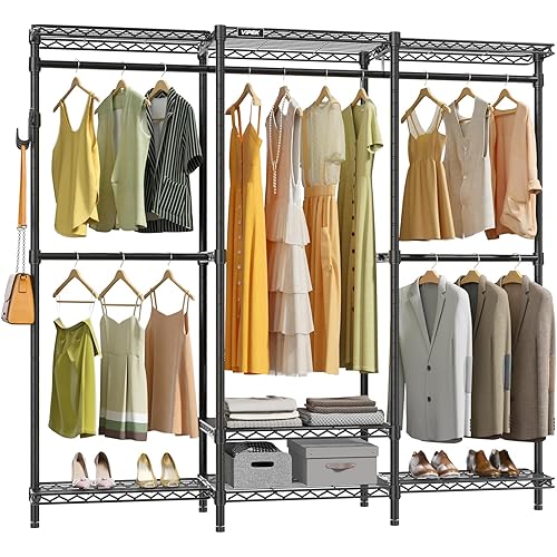 VIPEK V3 Nano Clothes Rack with 4 Semi-Shelves and 3 Standard Shelves, Clothing Rack for Hanging Clothes, Free Standing Closet System, Portable Metal Wardrobe for Bedroom, Max Load 800LBS, Black