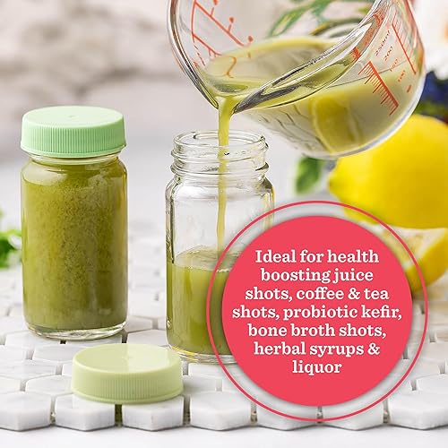 Miniatura 5 de Recipientes para chupitos de jugo, vidrio, transparentes, 2 onzas, tapas de colores y bandas de agarre de silicona, almacenamiento de bebidas,