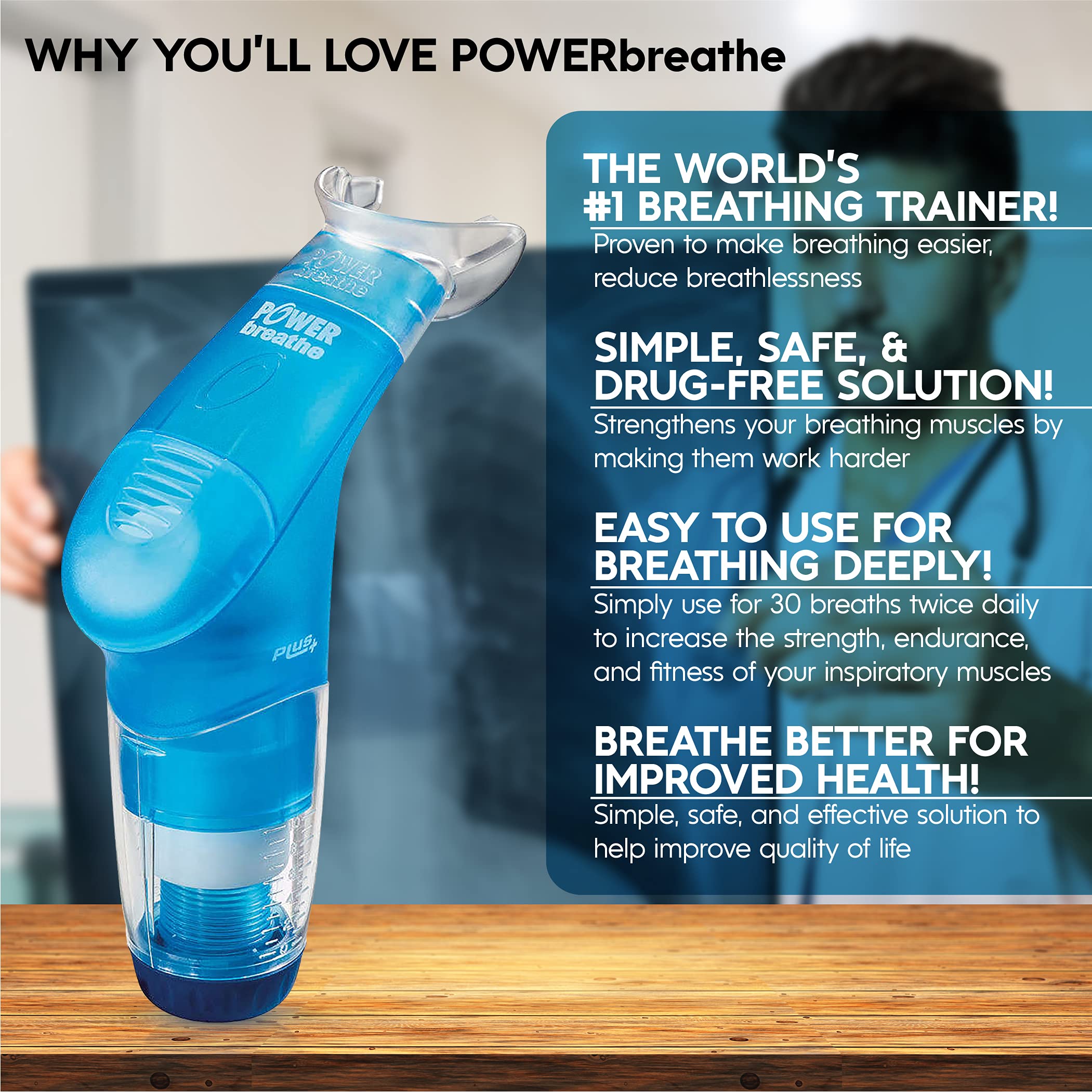 POWERbreathe Breathing Exercise Device for Lungs, Breathing Trainer and Therapy Tool to