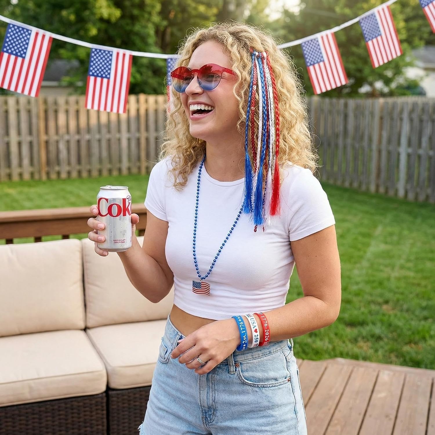 July 4th Patriotic Hair Accessories- Girls Red White Blue Accessories Sunglasses Necklaces Bracelets Festival Party for Women Independence Day