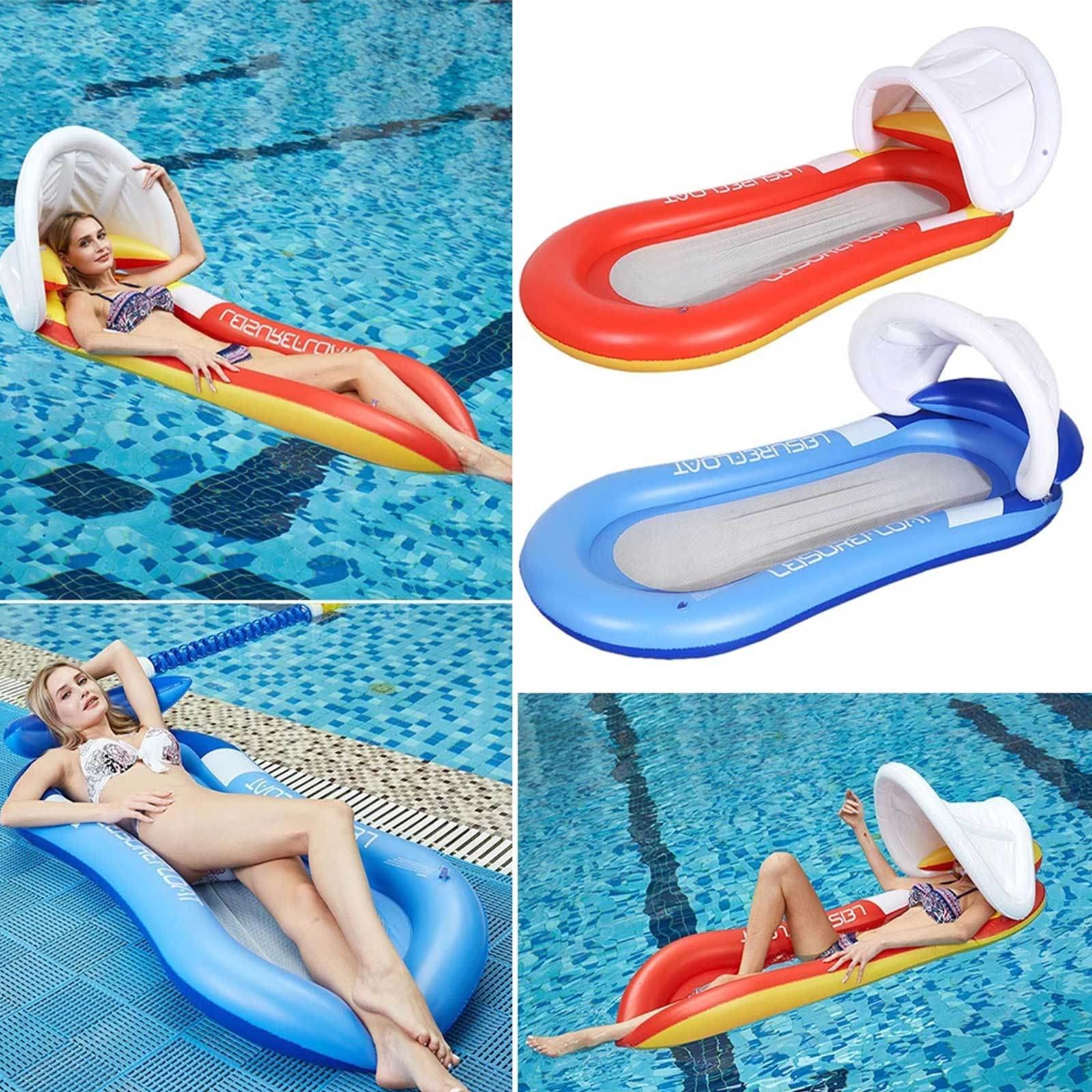 AADECOR Chaise Longue de Piscine Gonflable avec auvent - Radeaux gonflables de Flotteur de Piscine avec Le Salon de l'eau d'ombre - Jouet de fête de Piscine pour Adultes Enfants,Blue