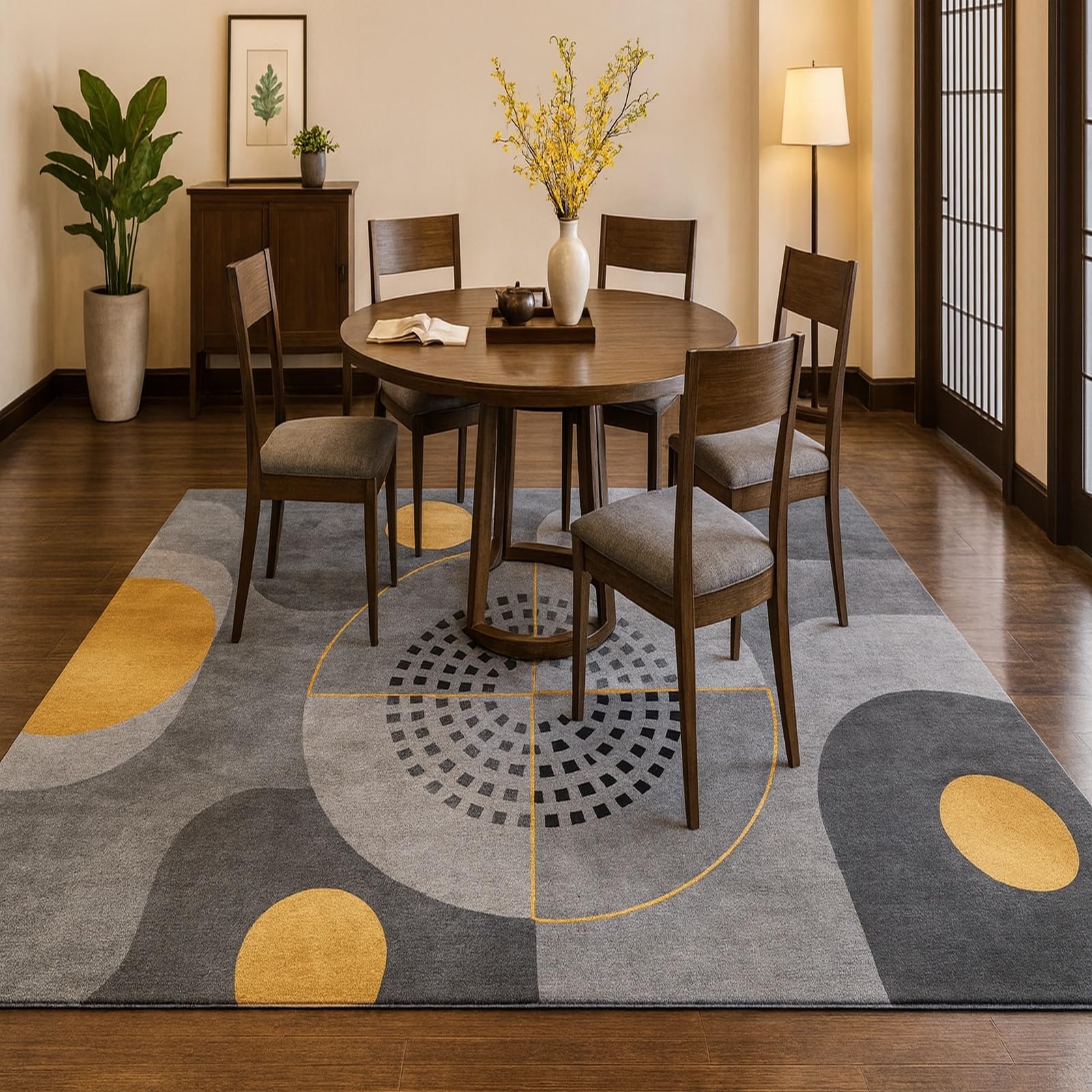 Tapis de décoration lavable 80 x 120 cm géométrique gris jaune pour couloir