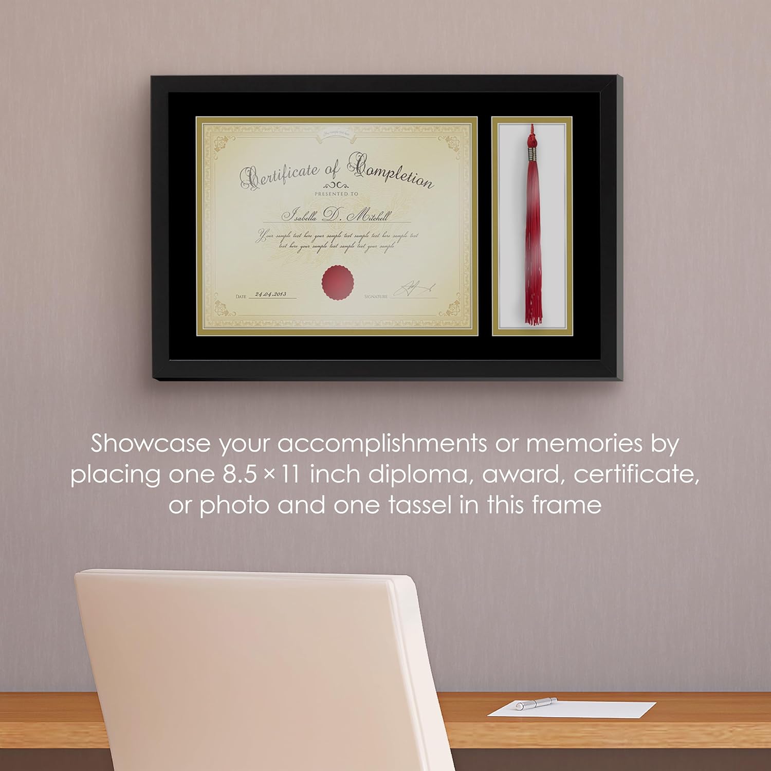 MELANNCO Diploma Frame with Tassel Holder, Black Wood Certificate Frame for Graduation, Degree Frame with Glass Front, Horizontal or Vertical Display, 18.82 x 12.13 Inches