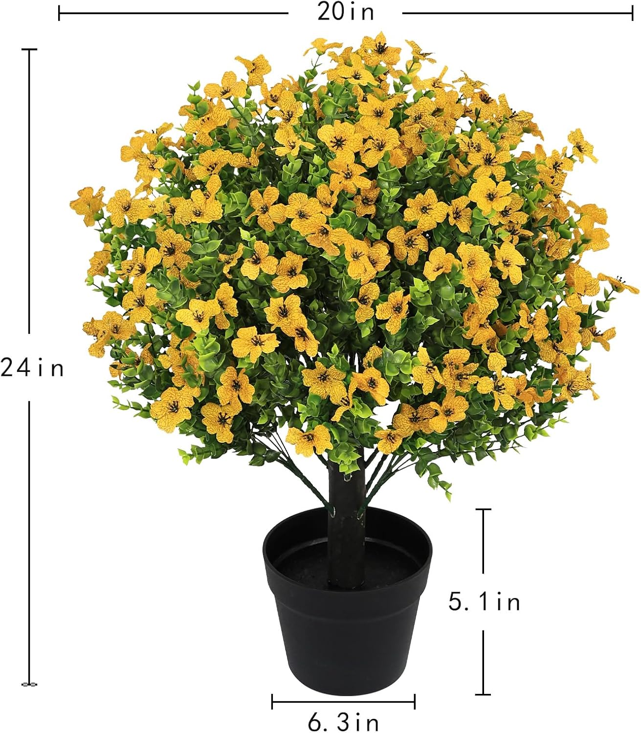 24" Artificial Potted Plants Outdoor Set of 2, UV Resistant Faux Yellow Daisy Mums Flowers with Eucalyptus, Decorative Plants in Pots for Front Porch, Patio & Entryway