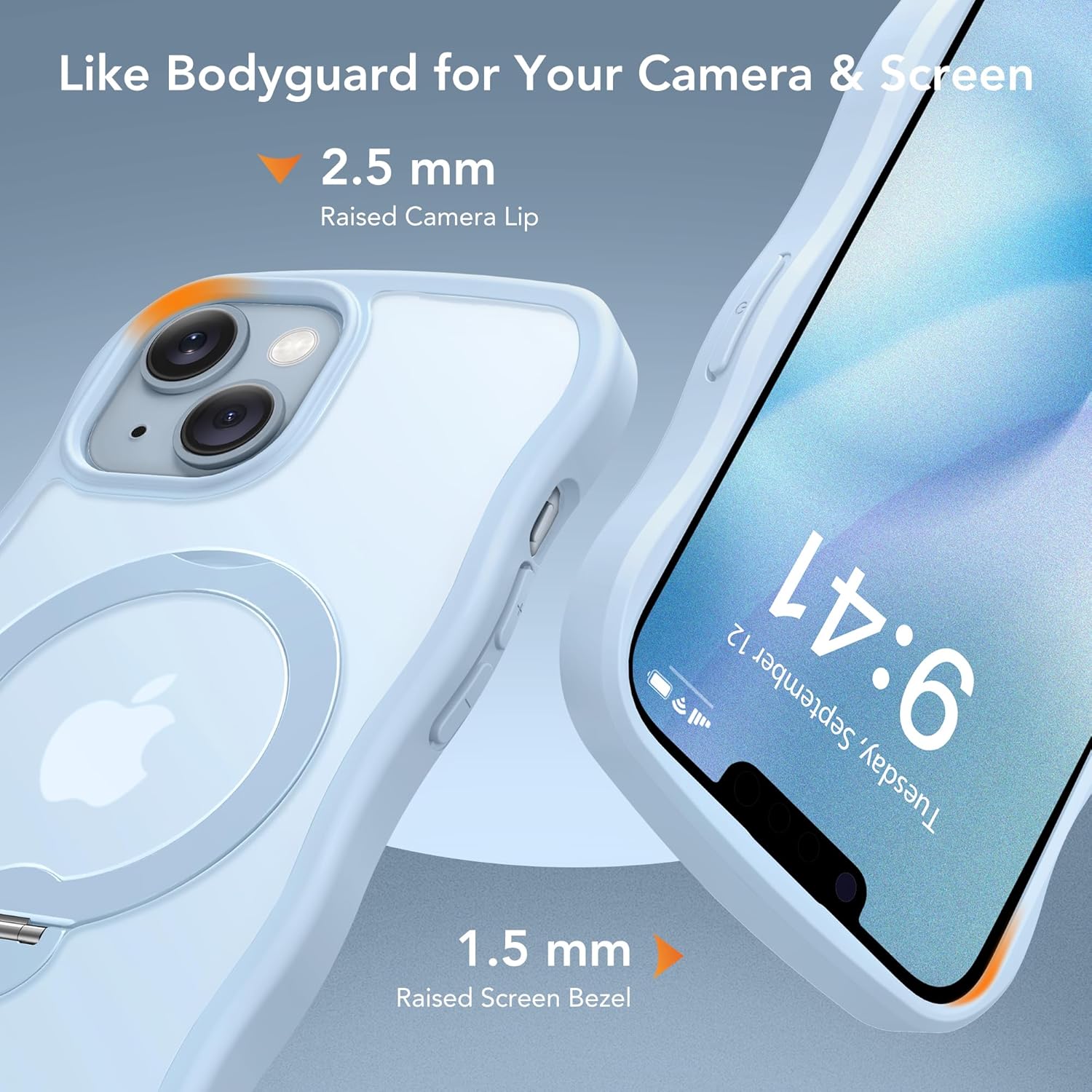 for iPhone 13 Case & iPhone 14 Case for Women,[Compatible with Magsafe][360° Spin Magnetic Stand][Cute Wave Edge][Military-Grade Protection]Translucent Matte Phone case for iPhone 13/14, Baby Blue - Image 7
