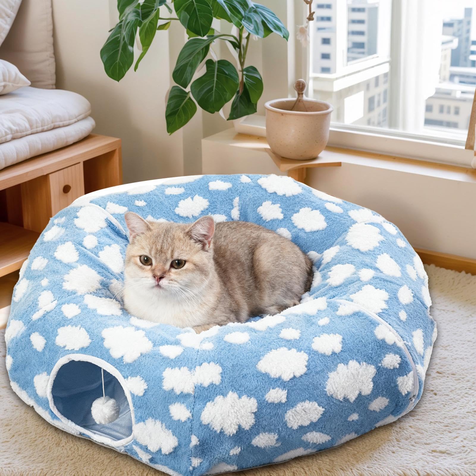 Tunnel Panier pour Chat Nid Pour Animal De Compagnie Lavable Avec Balle