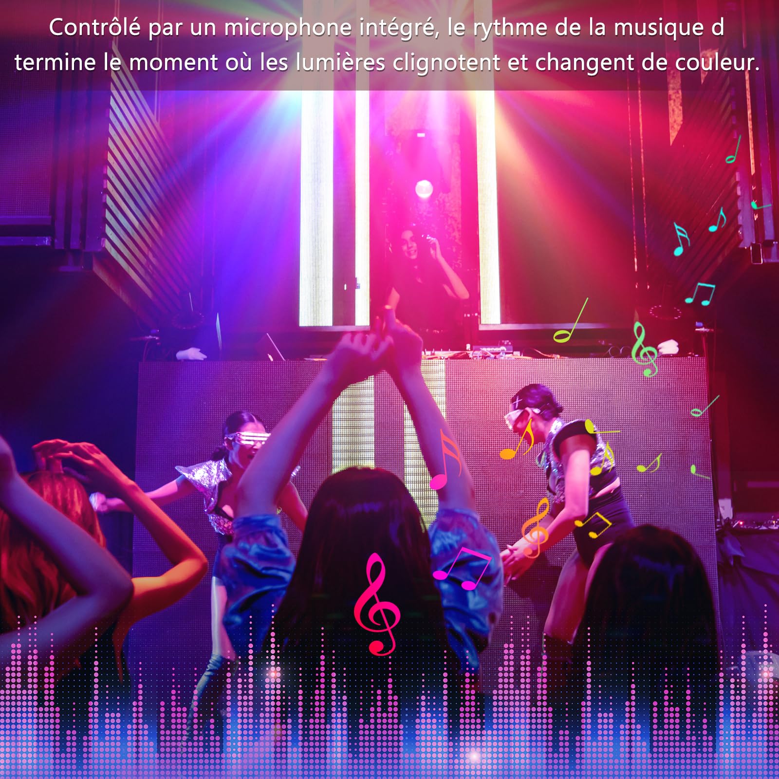 4-en-1 Lumière de discothèque avec support, boules disco, lumières PAR et télécommande,Système d'éclairage de scène avec son activé, pour bar, concert, move, mariage, Halloween, Noël