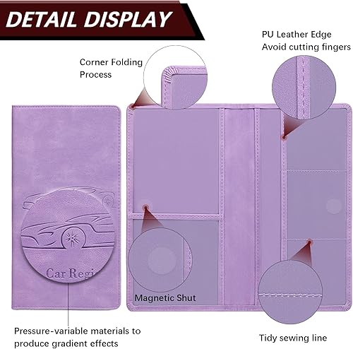 Miniatura 4 de Tarjetero de registro y seguro de automóvil para mujeres y hombres, organizador de documentos púrpura con hebilla magnética para un fácil acceso y