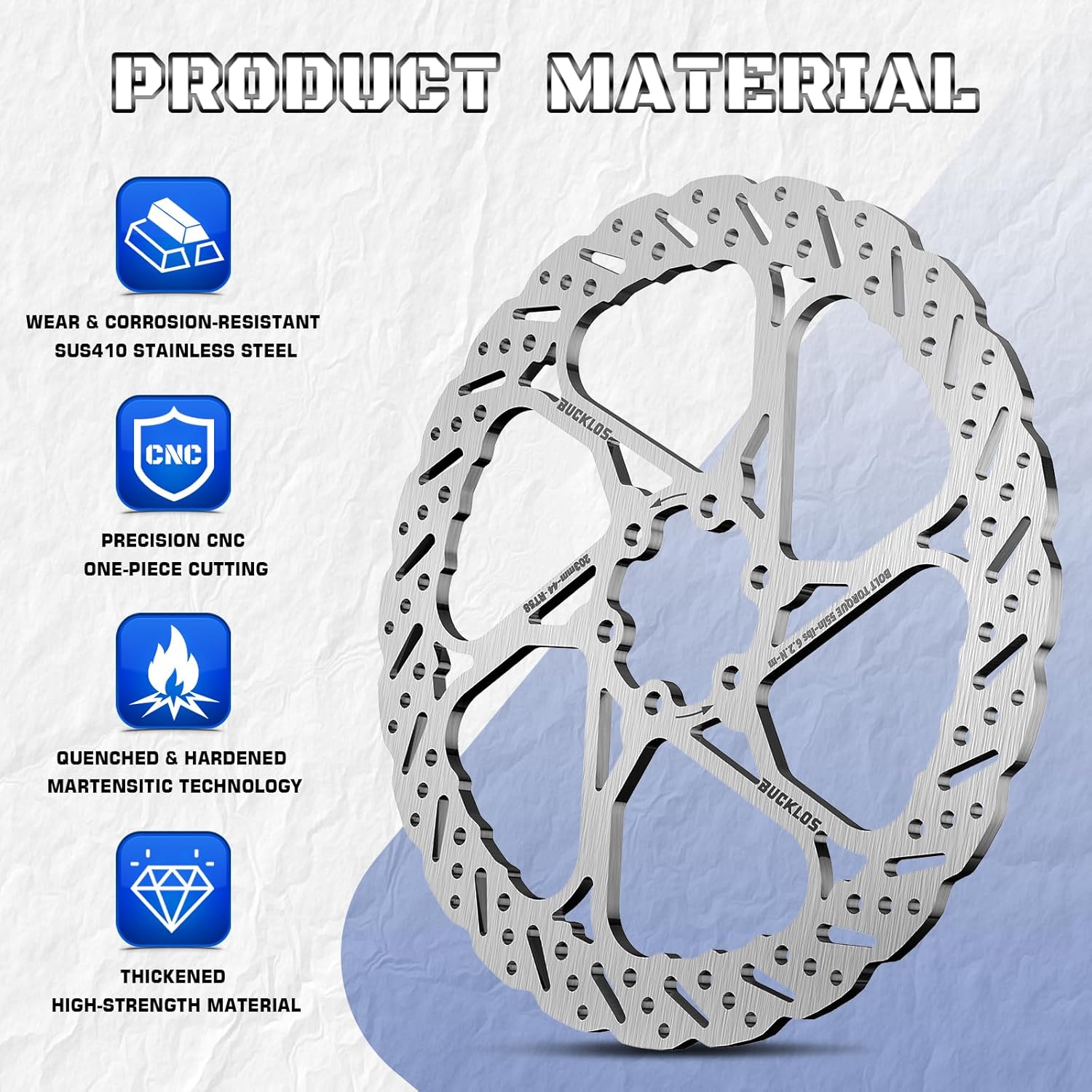 BUCKLOS Zoom H876E 2-PIN 4 Pistons E-Bike Electric Power Off Hydraulic Disc Brake Set Right Rear 1850mm and RT58 160mm Bike Disc Brake Rotor with 6 Bolts