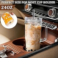 Vista 7 de Birity Vasos de vidrio con tapas y popotes reutilizables, juego de vasos para beber