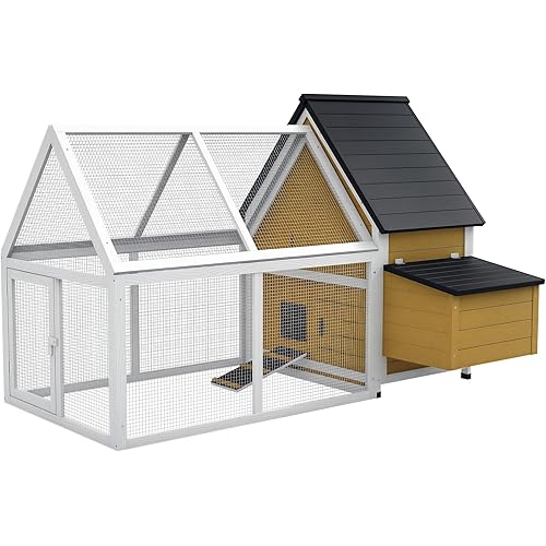 PawHut 65" Chicken Coop Wooden with Detachable Run, Outdoor Chicken House Poultry Cage Hen with Nesting Box, Removable Tray, Roosting Bars, Ramp, for Garden Backyard, Natural