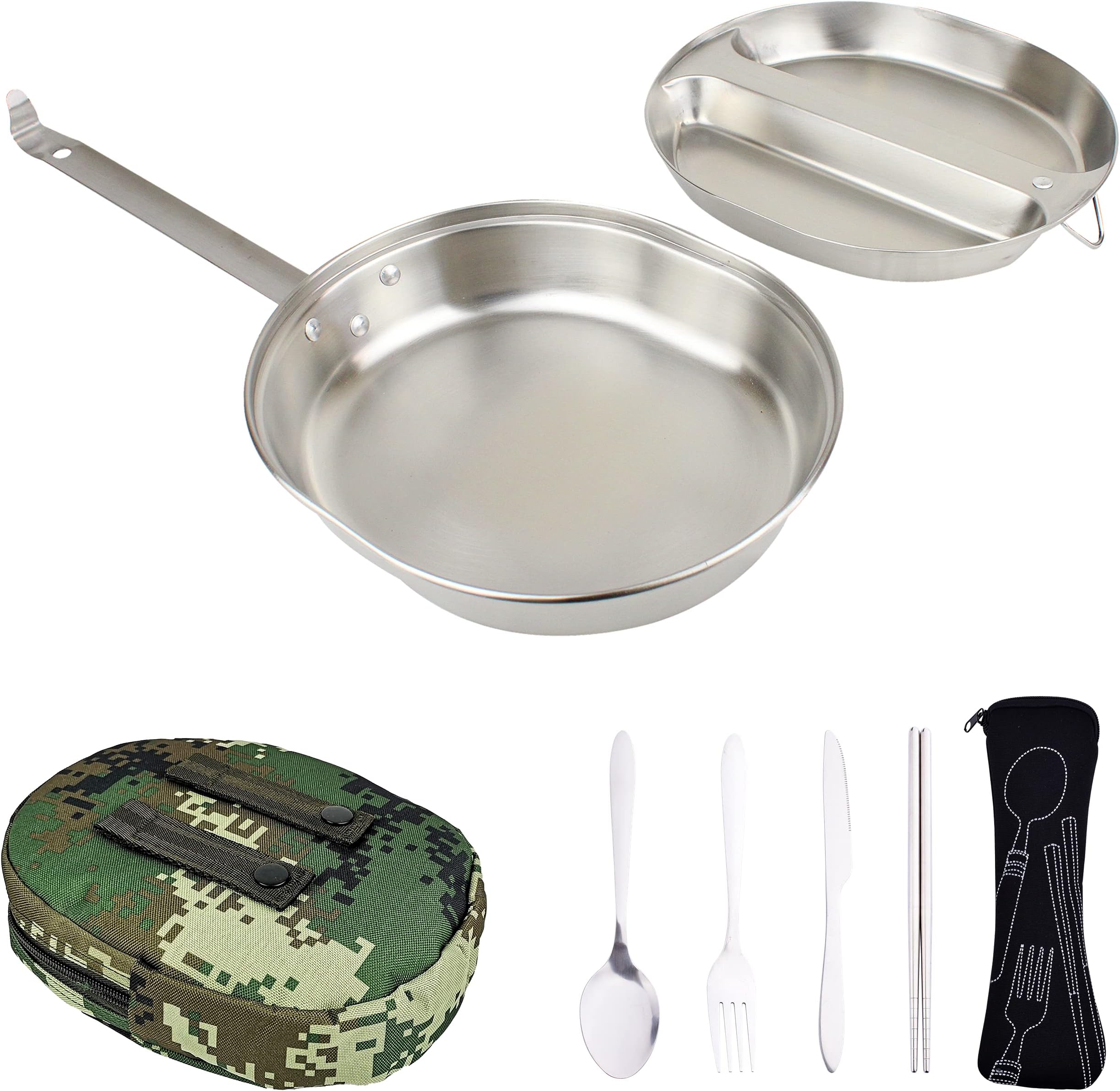 USGI Military-Grade Mess Kit - 20% Larger 304 Stainless Steel | FDA Compliant w/Utensils & Pouch for Camping, Backpacking, Emergency Prep