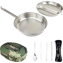 Mastiff Gears 304 18/8 Stainless Steel FDA Compliant USGI Type Meskit Resurrection Plate Set with Cookware & Pouch for Outdoor Camping Hiking Picnic BBQ Beach