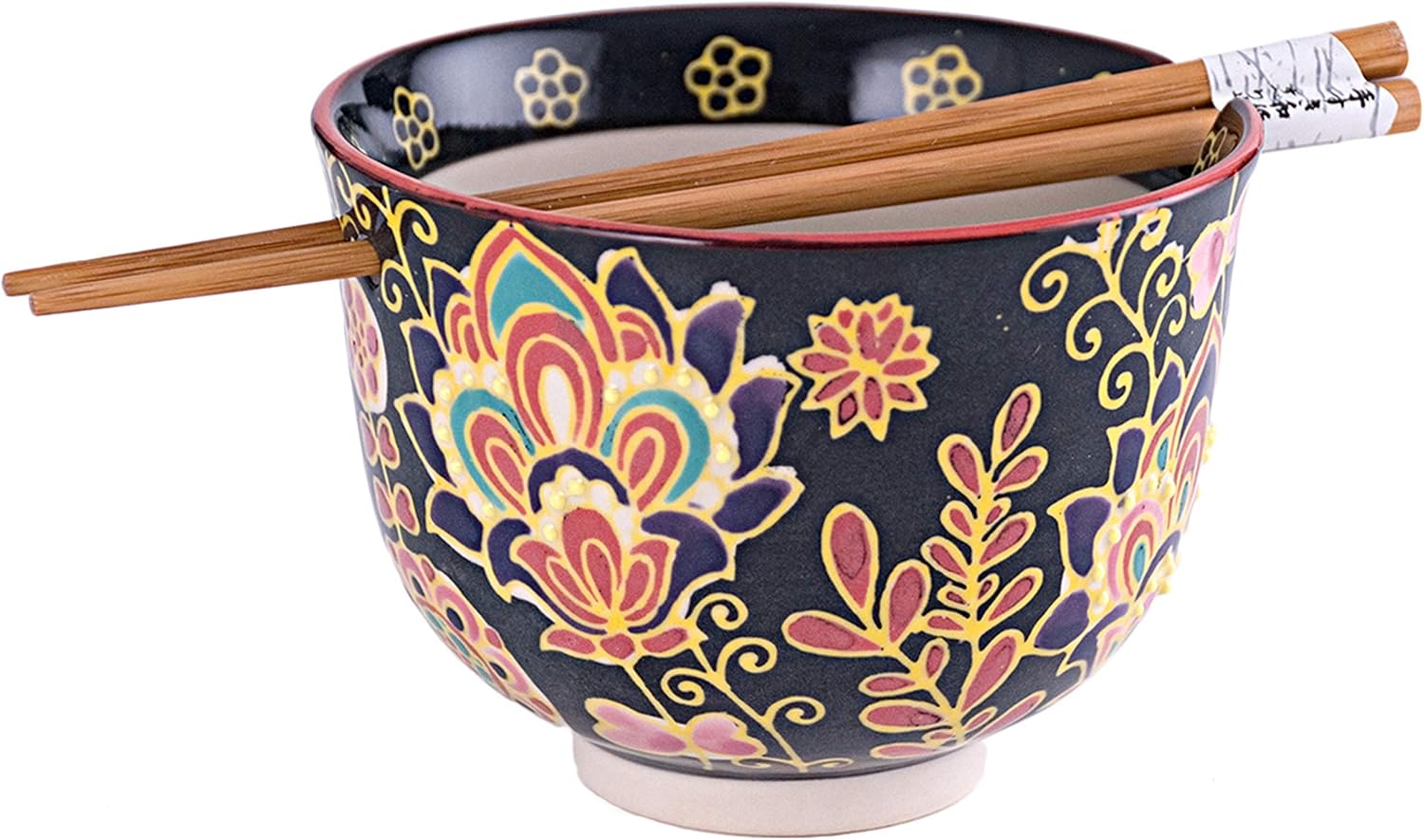 Happy Sales HSRB-LTSSML, Multi Purpose 5" D Ramen Udon Soba Pho Noodle Donburi Rice Tayo Bowl with Chopsticks, Lotus Small