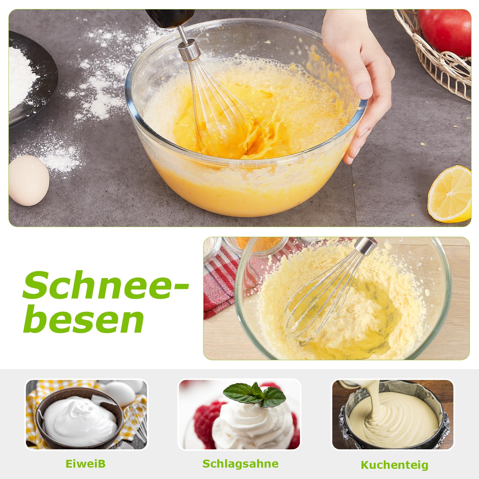 Bonsenkitchen Stabmixer 4-in-1, 1000W Elektrischer Pürierstab mit stufenloser Geschwindigkeitsregelung, Edelstahl-Mixfuß, Schneebesen, 500ml Lebensmittelhacker & 700ml Messbecher für Babynahrung
