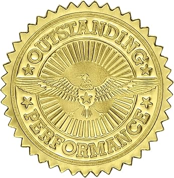 PaperDirect Embossed Gold Outstanding Performance Foil Certificate Seals, 2" SelfAdhesive Scalloped, 100Pack for Awards, School Certificates, Workplace Recognition, Diplomas & Official Documents