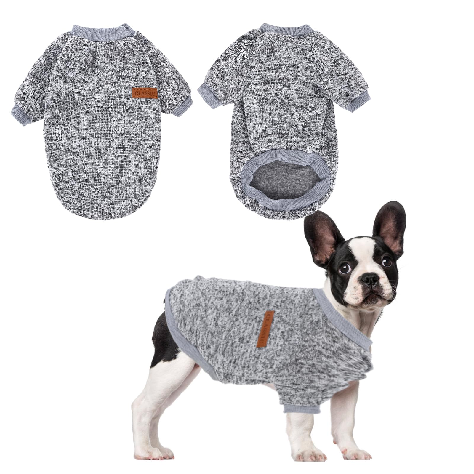 Jersey Perro Pequeño, Sudadera con Capucha para Perro pequeños y medianos Cachorro Hoodie Ropa de Invierno para Perros Jersey de Gato Ropa de Abrigo para Mascotas para Corgi, Bulldog (L,35cm, Gris)