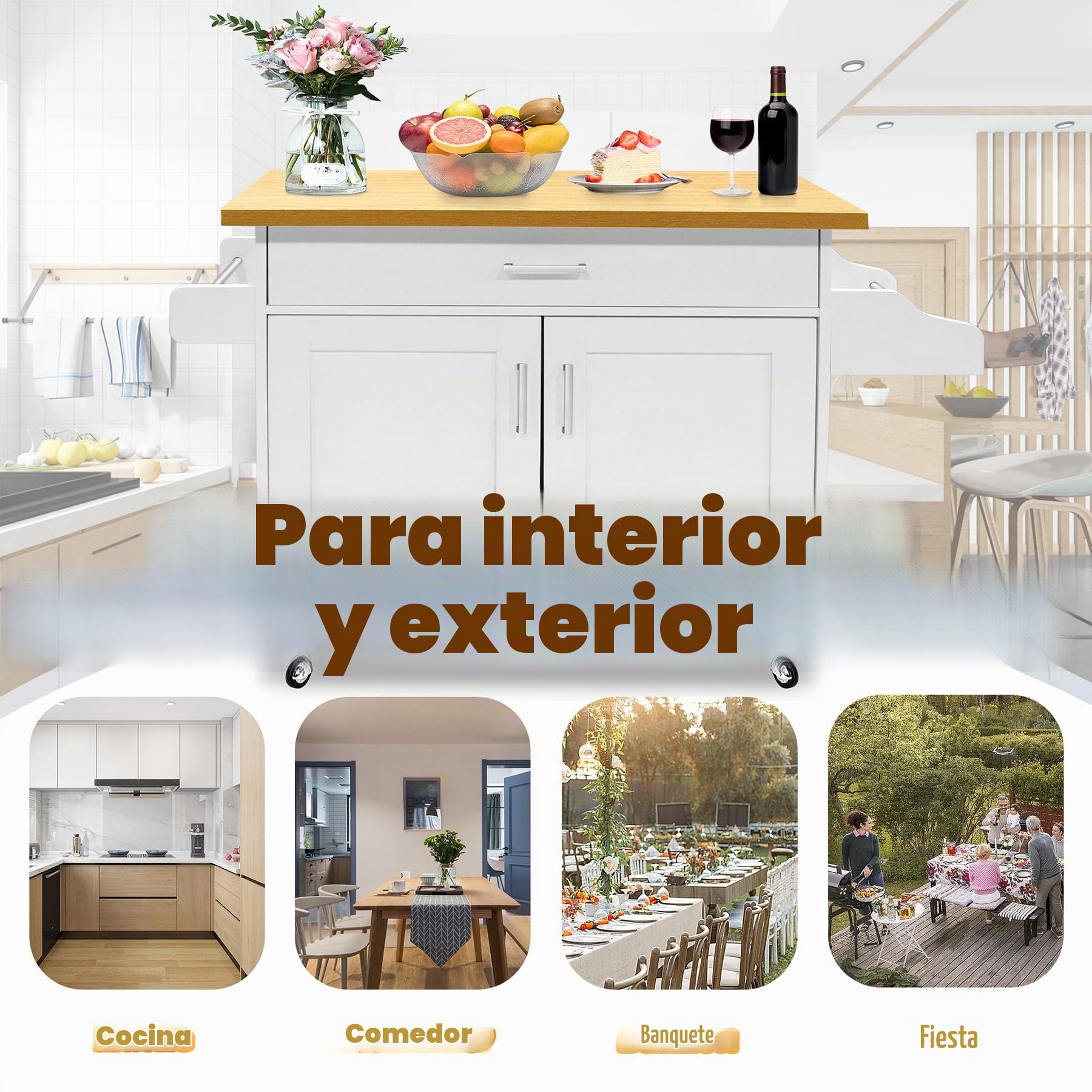 Froadp Carrito de Cocina Carro de Servicio con Ruedas Isla Multifuncional con Cajón Toallero y Especiero