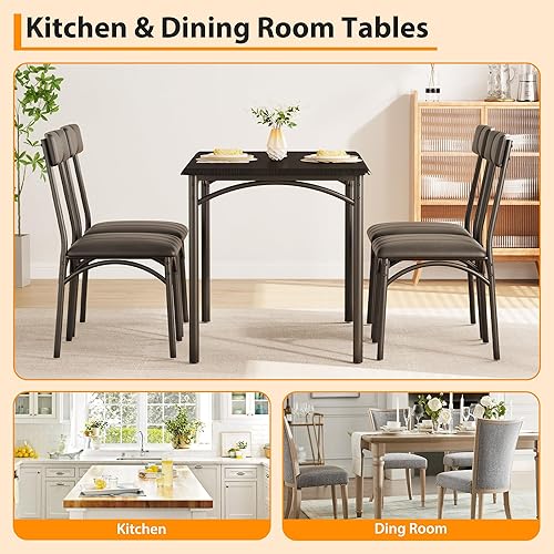 Miniatura 6 de Juego de mesa de comedor para 4, mesa de comedor moderna de cocina con sillas tapizadas, muebles de 5 piezas que ahorran espacio para apartamentos