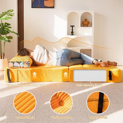Miniatura 6 de MAXYOYO Sofá cama plegable, sofá cama convertible con espuma de soporte de alta densidad, silla plegable portátil 4 en 1 a tumbona de suelo, sofá