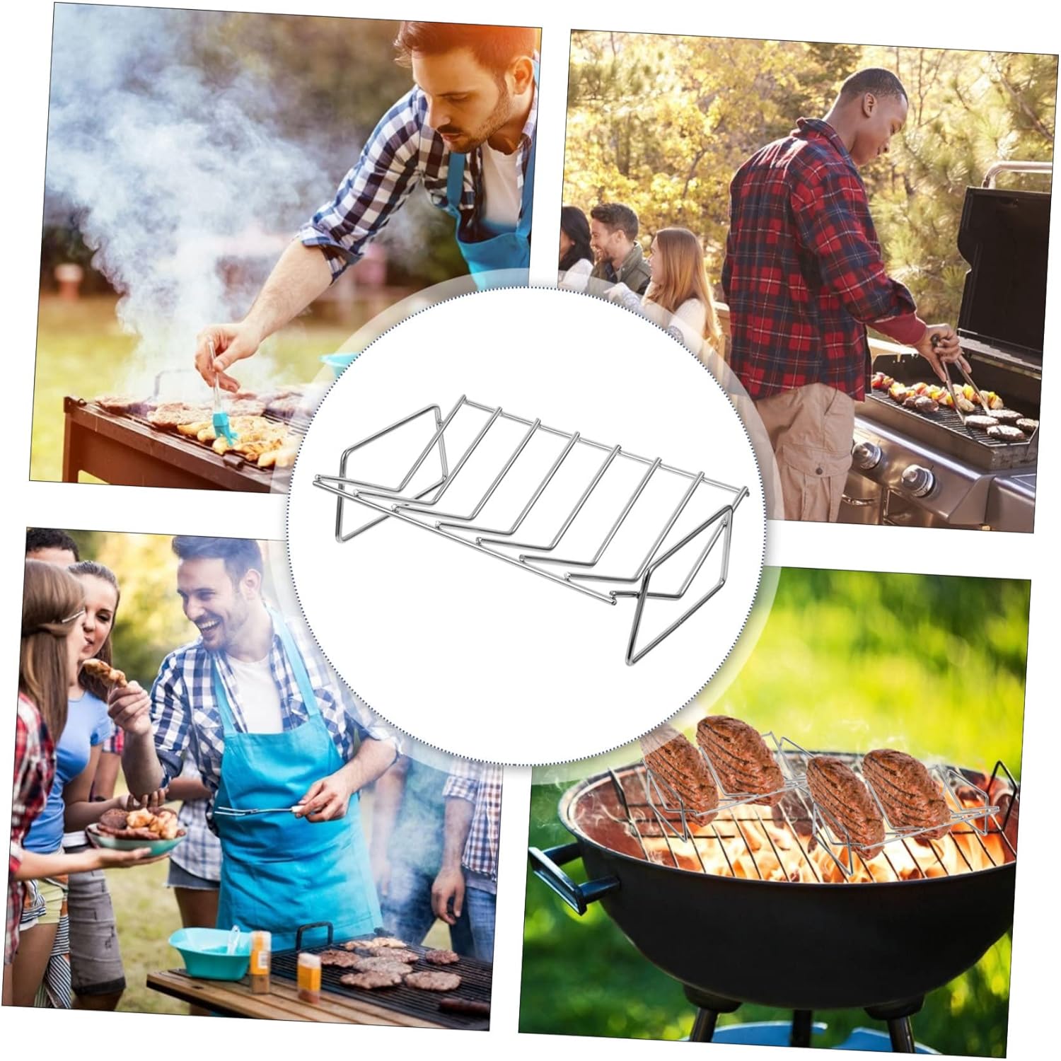 Grill Pellet Charcoal Roaster Trays Racks Baking Rack Handle Roasting Rack Smoker Ninja Outdoor Roasting Tin Pans Hooks for Stack Grate Holder Stand Men Silver Stainless Steel Wire