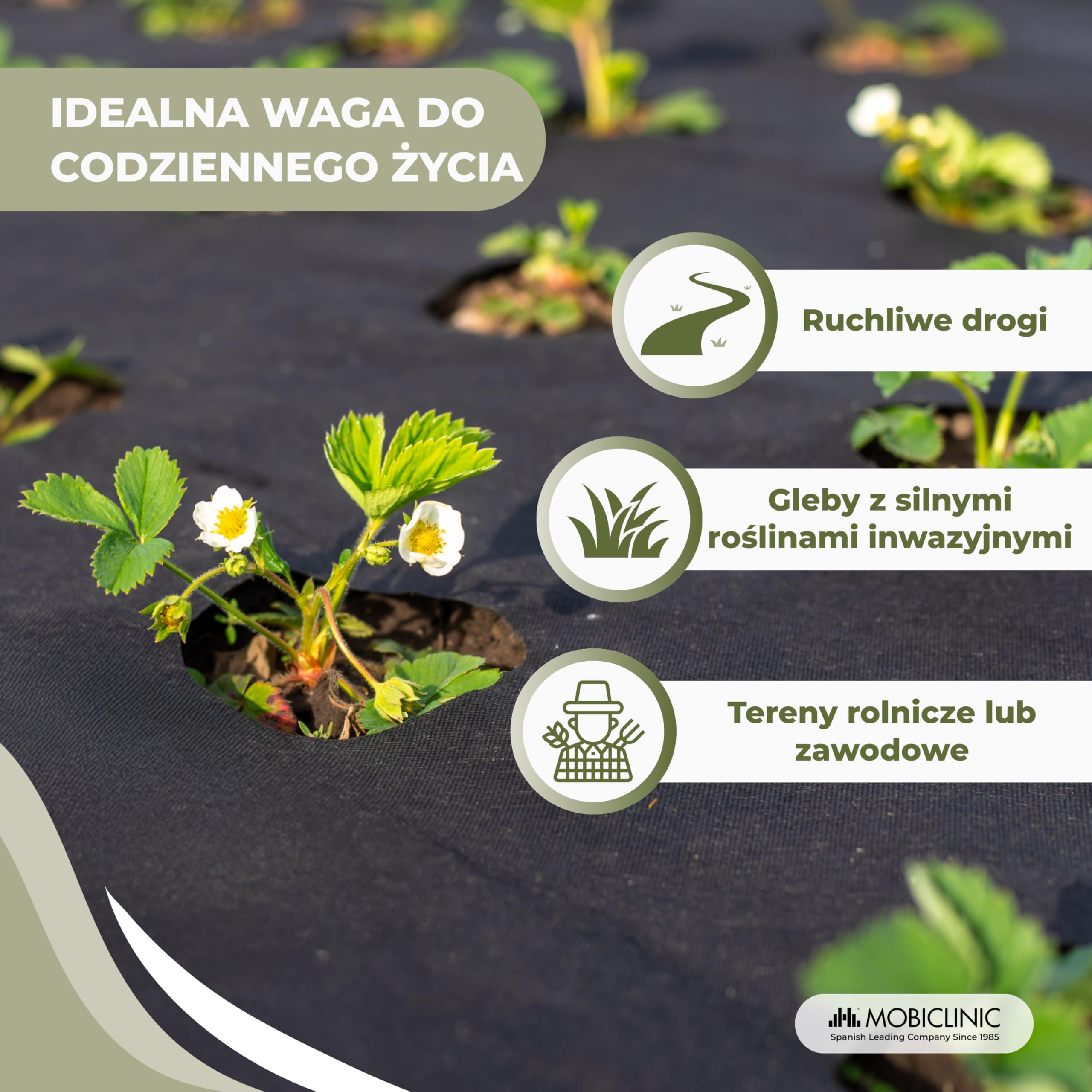 Mobiclinic®, Płótno do Mulczowania, Geowłóknina, 150 g/m² Wysoka Gramatura, 1x50 m, Odporna na Promieniowanie UV i Rozdarcie, Przepuszczalna dla Wody, Oddychająca, Do Ogrodu i Szklarni, HerbStop