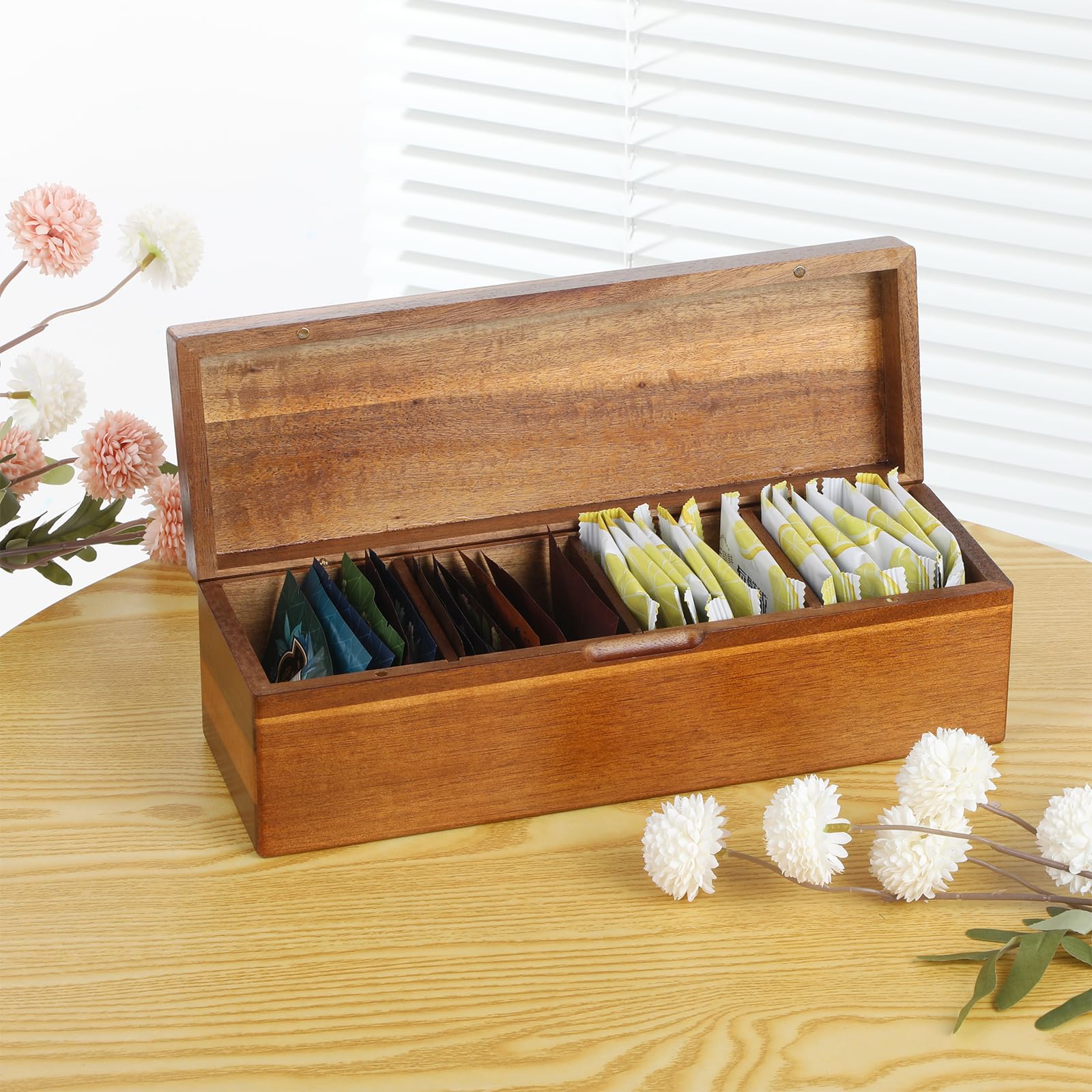 Organisateurs de sachets de thé en bois d'acacia - Boîtes de rangement pour sachets de thé, sachets de thé, boîtes de rangement pour sachets de thé, boîtes à thé, boîtes à thé, boîtes de rangement de