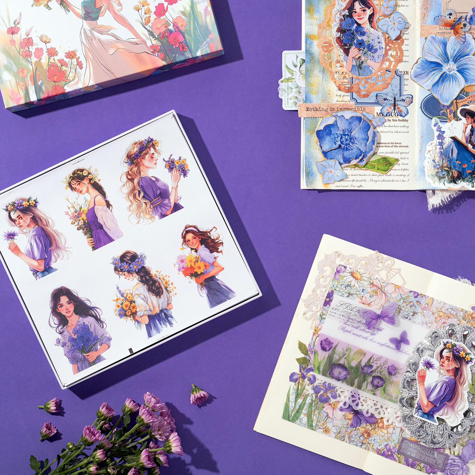 JOYCHOIC Zestaw naklejek do scrapbookingu, 240 szt. naklejek do dziennika i scrapbookingu, artykuły do dziennika śmieci, materiały Washi, kobiety dziewczęta panie planer DIY rzemiosło artystyczne