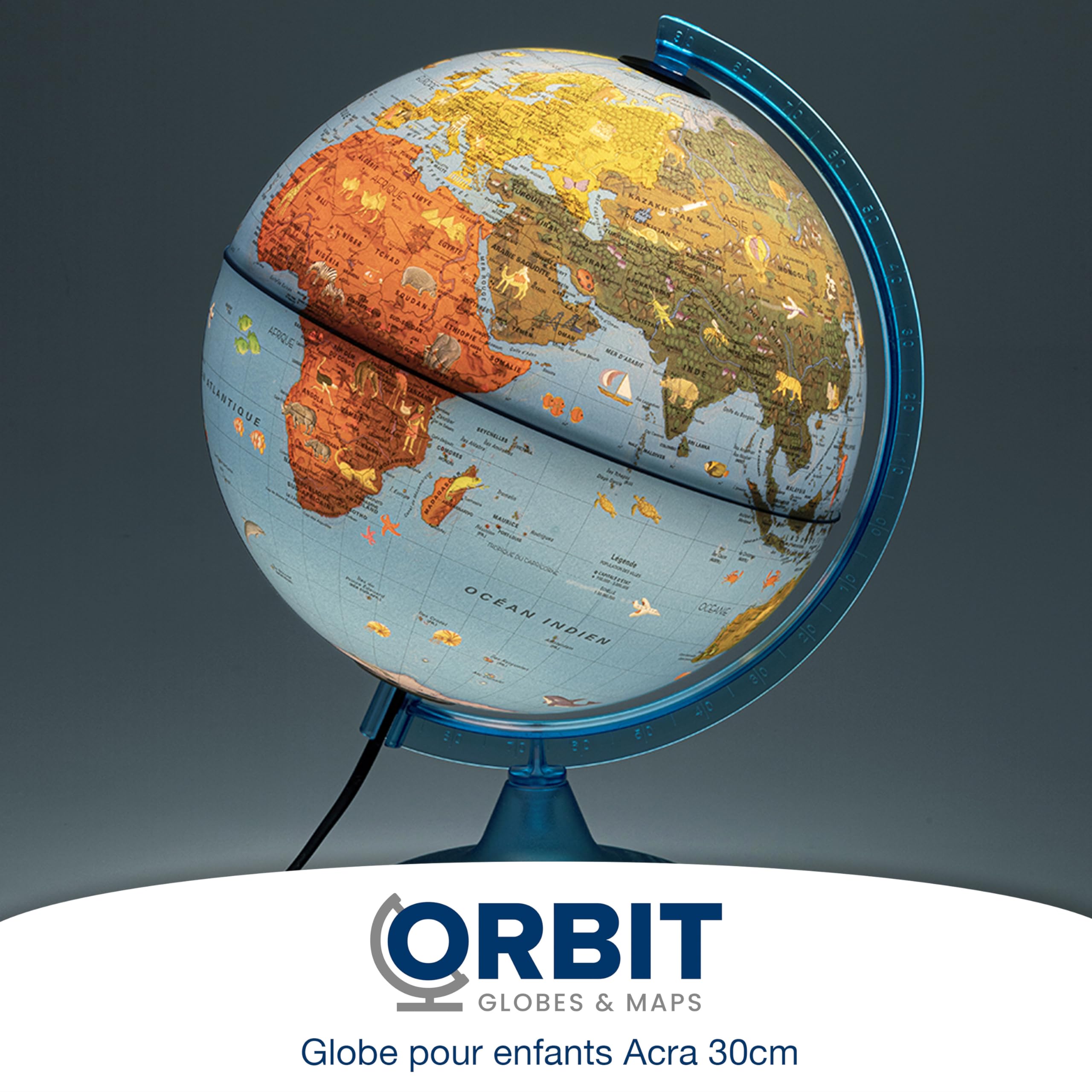 ORBIT Globes & Maps - Globe pour enfants - Globe de 30cm avec pied en plastique anti-choc, cartographie avec de nombreuses illustrations, textes en français