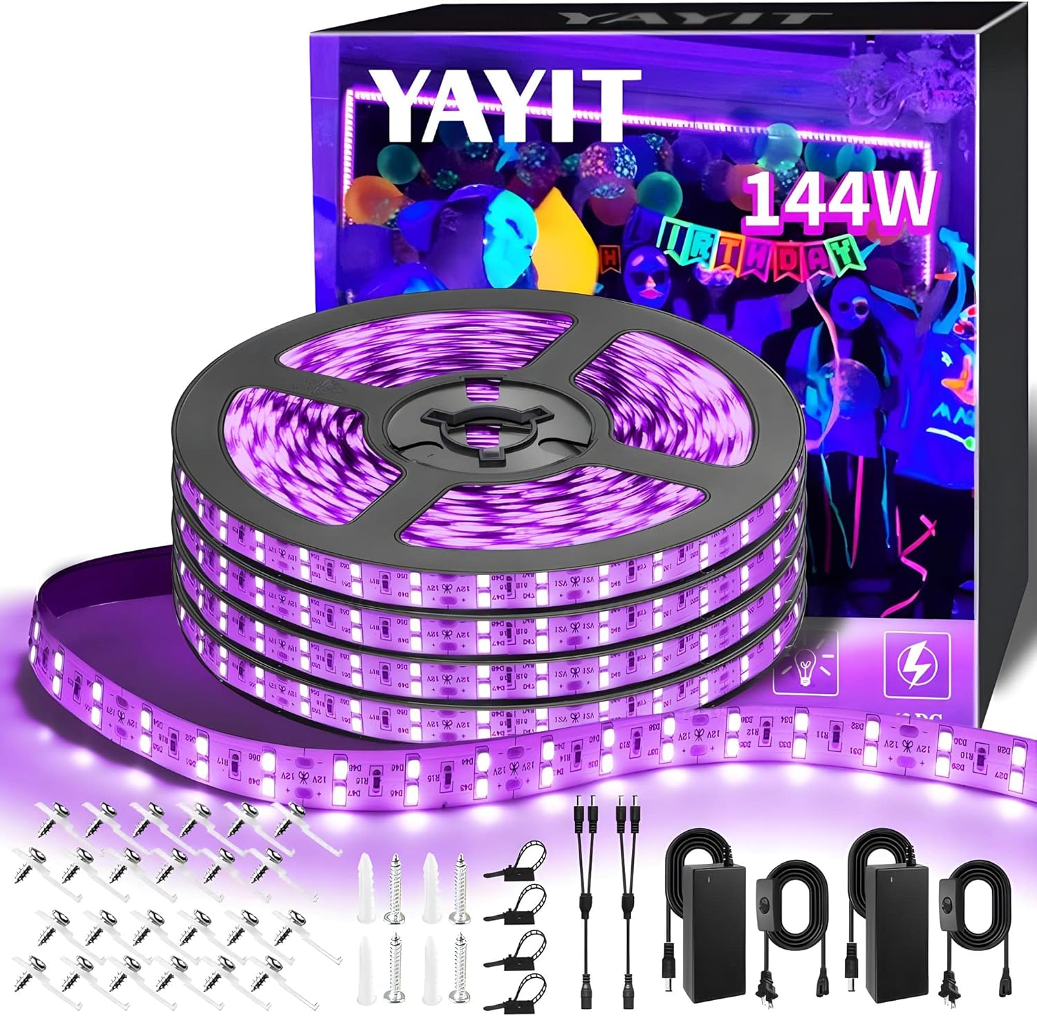 YAYIT 144W LED Black Light Strip Kit, 1440 LEDs, Brighter